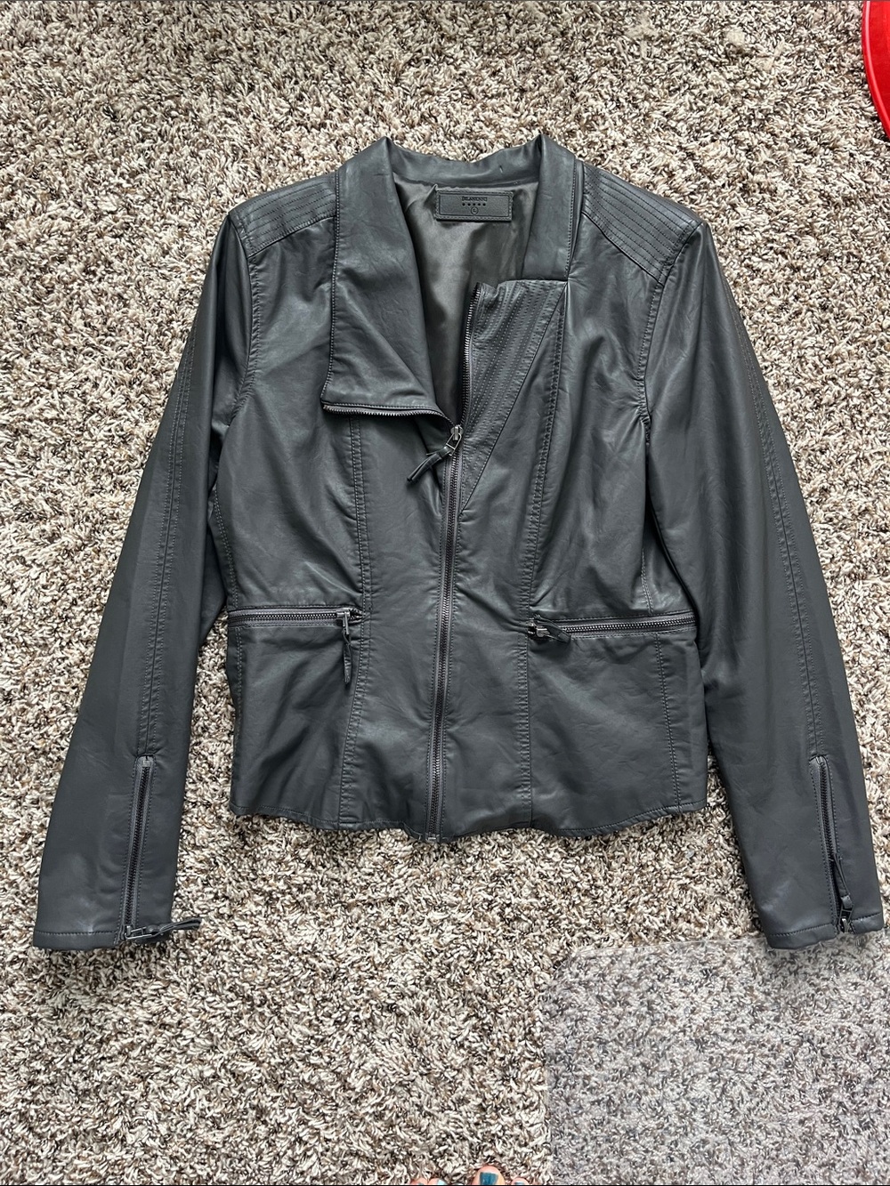 Blank NYC Charcoal Grey Faux Leather Moto Jacket with Zip Details